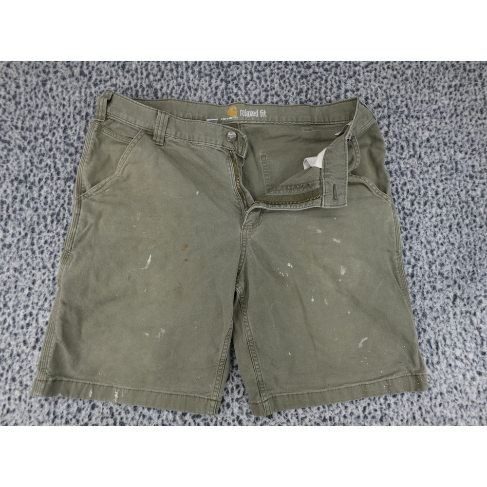 Carhartt 102514 Relaxed Fit Carpenter Shorts Mens 36 Green Distressed Paint